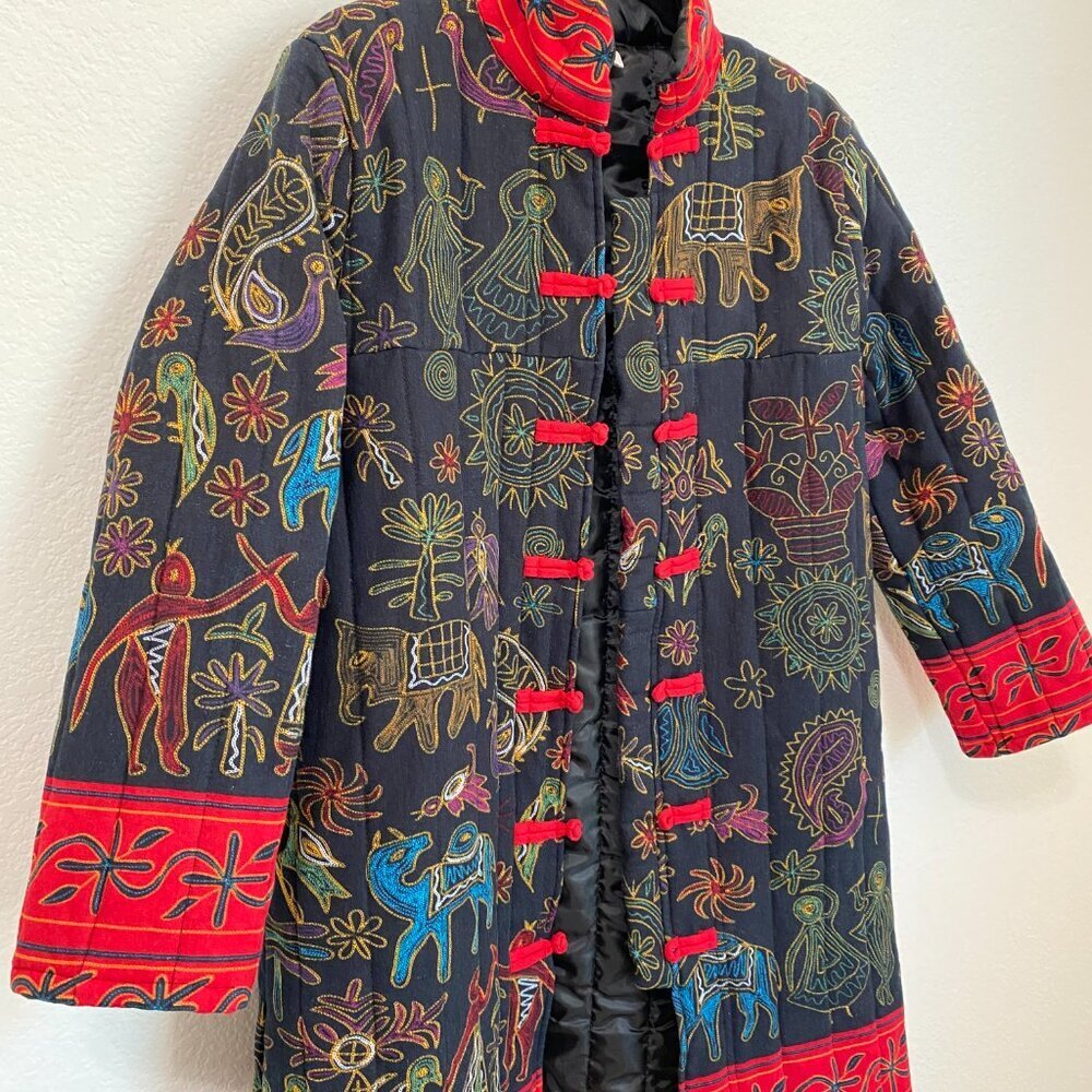 Chinese Embroidered Floral Quilted Long Jacket - Picture 3 of 6